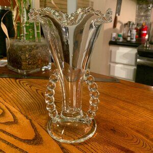Vintage Imperial Candlewick Fluted Crimped Vase with Beaded Handles